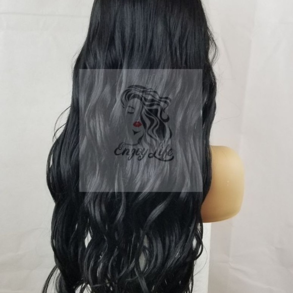 Extra long wavy lace front adjustable black wig main image 6